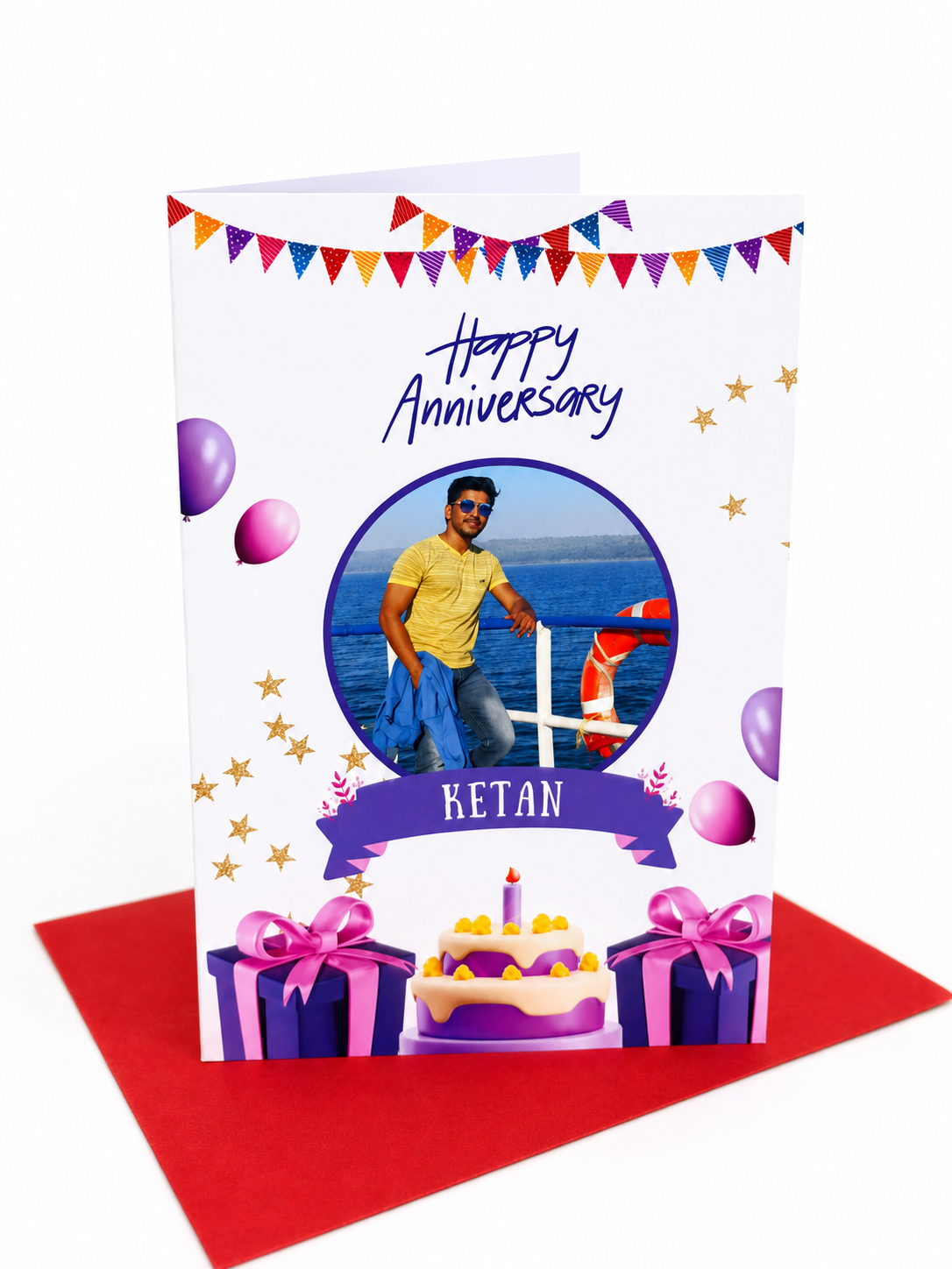 💖 Personalized Anniversary Greeting Card with 9 Photos, Name & Romantic Message 💌