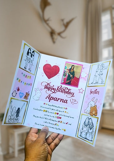 💖 Personalized Bestie Birthday Card with Name & Photos | Friendship Greeting Card with Ribbon 🎀