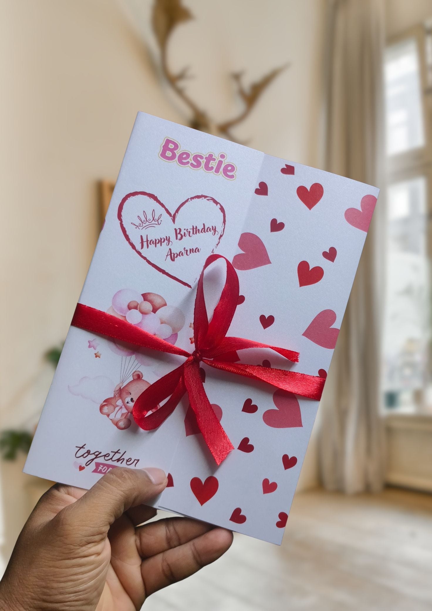 💖 Personalized Bestie Birthday Card with Name & Photos | Friendship Greeting Card with Ribbon 🎀