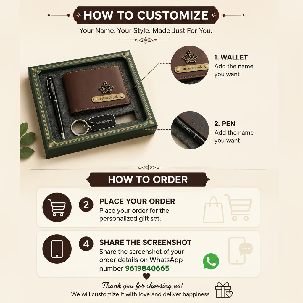 Premium Personalized Gift Set for Men | Custom Name Wallet, Pen & Keychain | Luxury Gift Box | Birthday, Anniversary & Special Occasion Gift