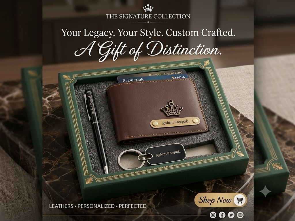 Premium Personalized Gift Set for Men | Custom Name Wallet, Pen & Keychain | Luxury Gift Box | Birthday, Anniversary & Special Occasion Gift